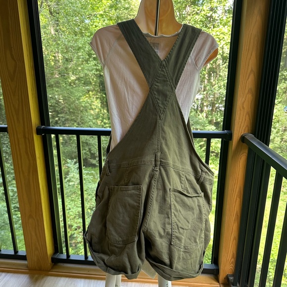 Army Green Olive Bib Shortalls Overalls Pockets Stretch Cotton Denim Jeans ~ XXL - Picture 7 of 14